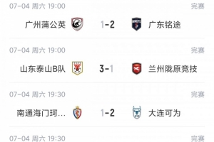 中乙赛况：海港B队结束四连败领跑积分榜，泰山B队连赢四场与青年星战平